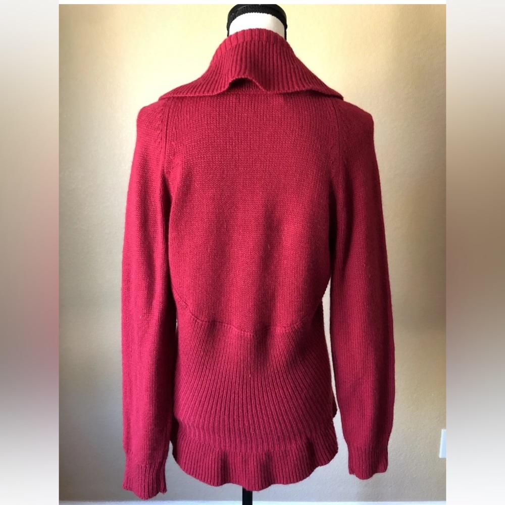 MOTTO Wool Blend RUFFLE V Neck High Low Cardigan Raspberry Red M - Picture 2 of 8